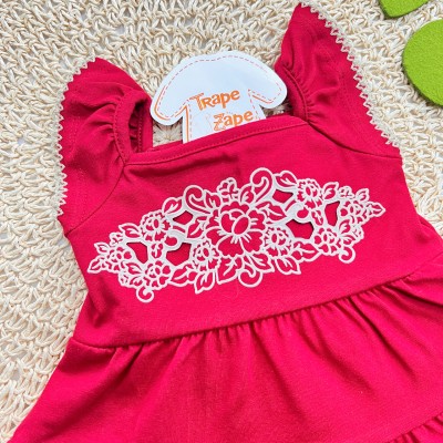 Vestido Jardim de Flores em Lese - Vermelho